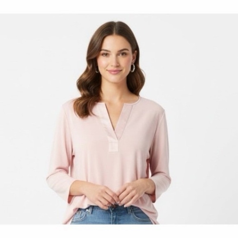 Banana Republic Blush Pink 3/4 Sleeve V-Neck Blouse Size L